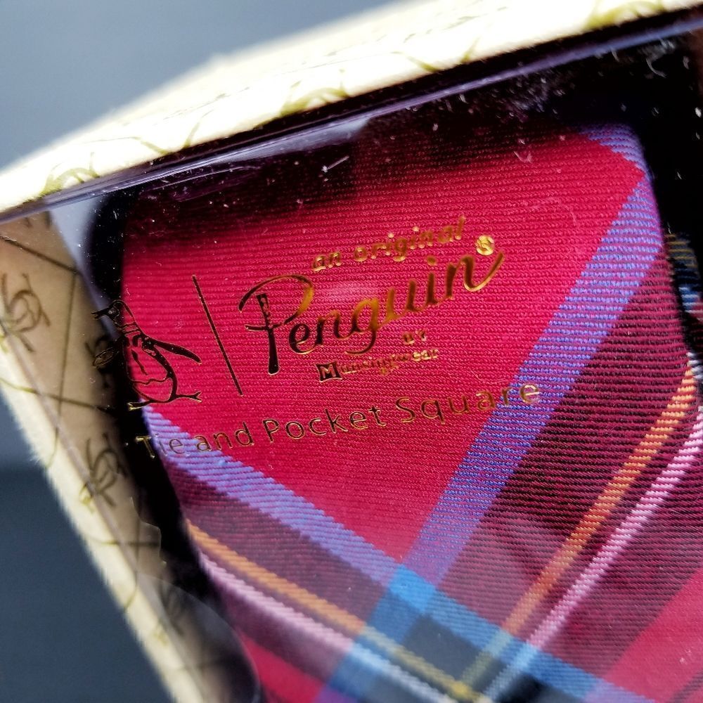 The Original Penguin Tartan Print Tie and Pocket Square Set - Picture 4 of 4